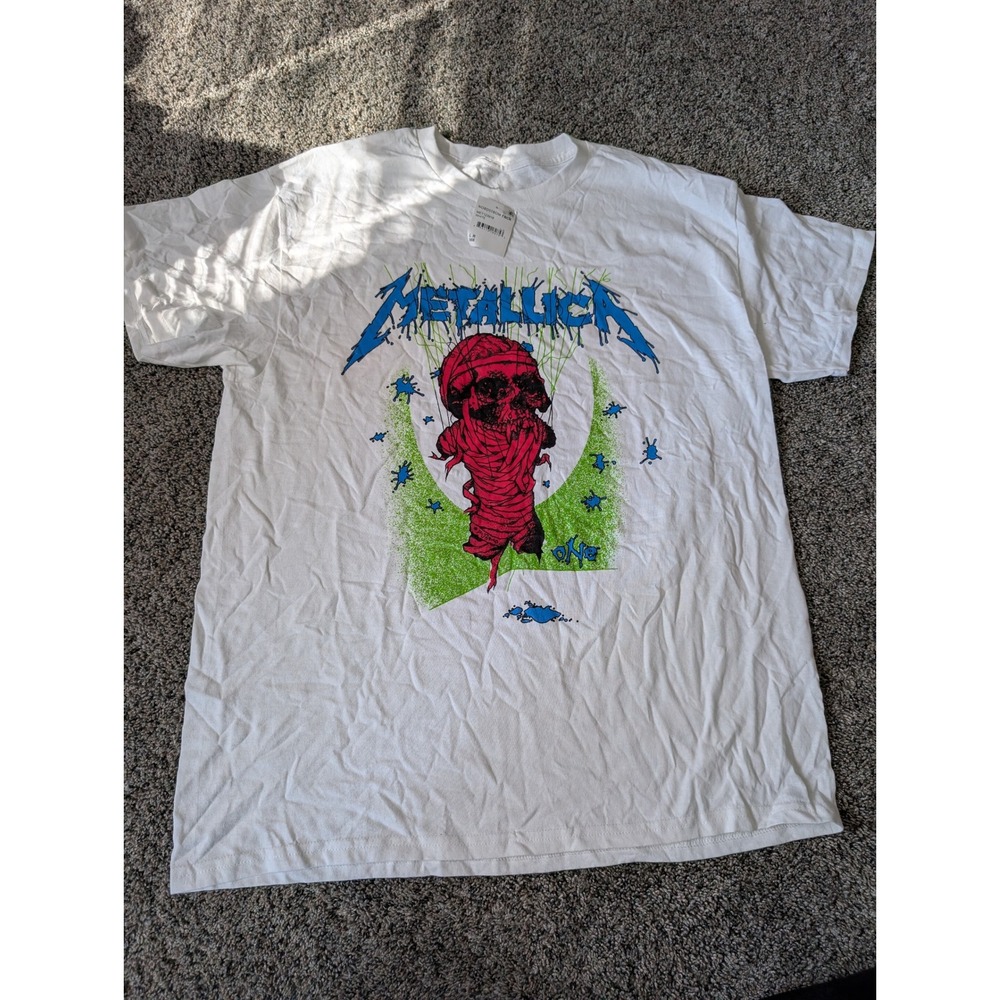 Metallica One Pushead‎ Skull Graphic T-Shirt White Large MET123916 Mens Womens